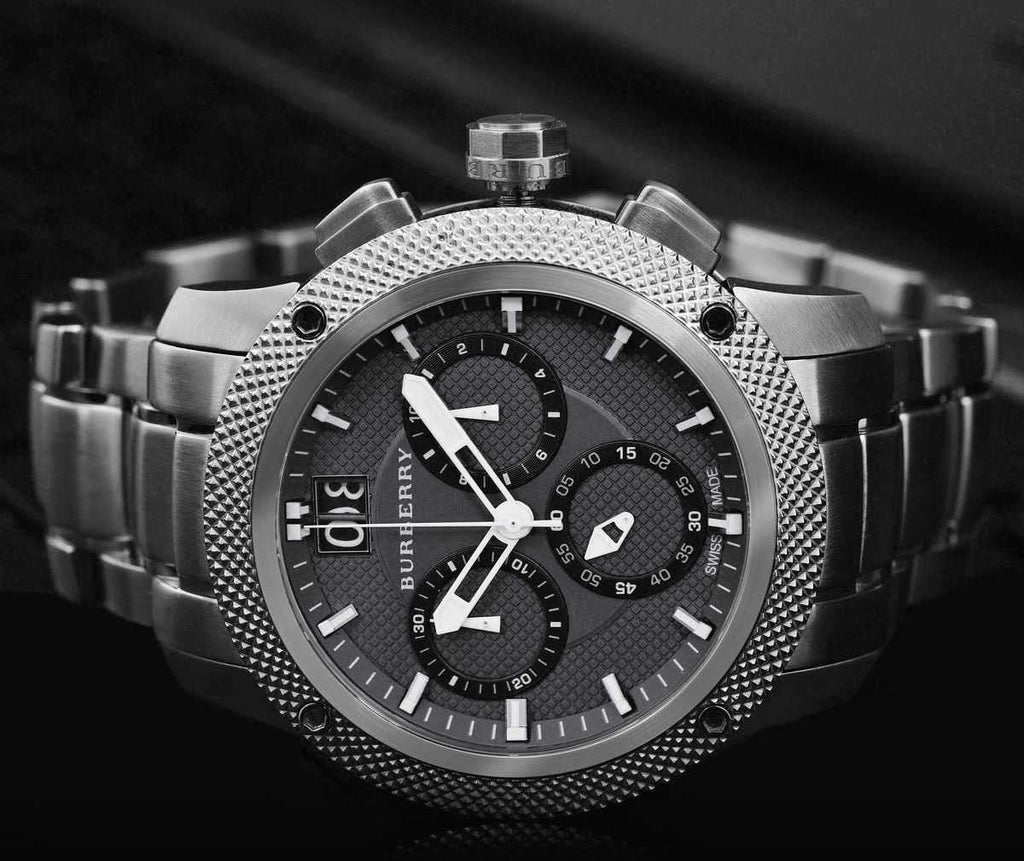 Burberry Utilitarian Chronograph Black Dial Silver Steel Strap Watch For Men - BU9800 Buy Now By Burberry