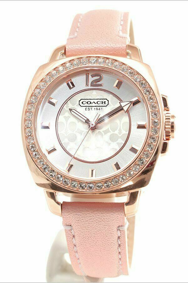 Coach Boyfriend Mother of Pearl White Dial Pink Leather Strap Watch for Women - 14503151 Buy Now By Coach
