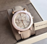 Burberry Chronograph Rose Gold Dial Beige Leather Strap Watch for Women - BU9704 Buy Now By Burberry