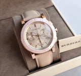 Burberry The City Chronograph Rose Gold Dial Beige Leather Strap Watch For Women - BU9702 Buy Now By Burberry