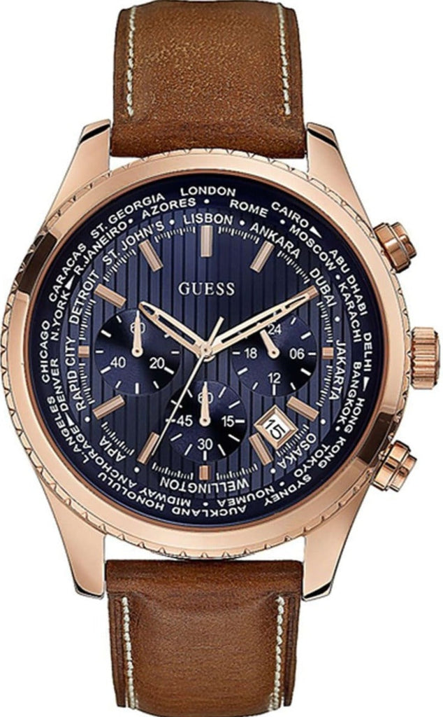 Guess Persuit Chronograph Blue Dial Brown Leather Strap Watch for Men - W0500G1 Buy Now By Guess