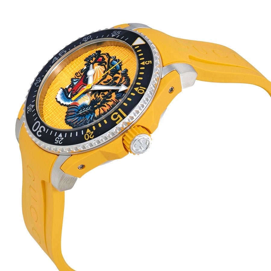 Gucci Dive Tiger Yellow Dial Yellow Rubber Strap Watch For Men - YA136317 Buy Now By Gucci
