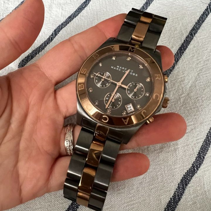 Marc Jacobs Blade Chronograph Grey Dial Two Tone Steel Strap Watch for Women - MBM8583 Buy Now By Marc Jacobs