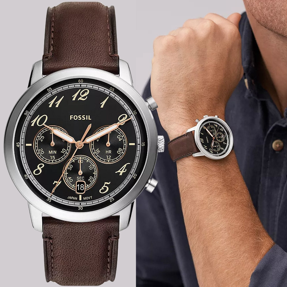 Fossil Neutra Chronograph Black Dial Brown Leather Strap Watch for Men - FS6024 Buy Now By Fossil
