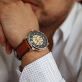 Fossil Neutra Automatic Luggage Skeleton Blue Dial Brown Leather Strap Watch for Men - ME3160 Buy Now By Fossil