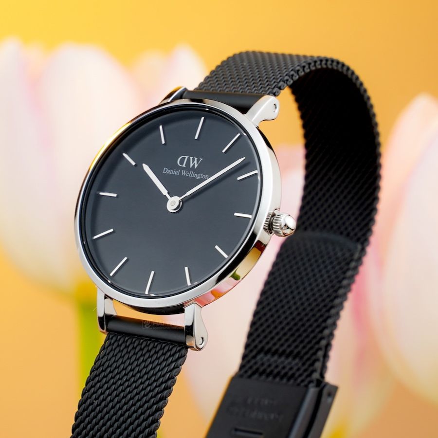 Daniel Wellington Petite Ashfield Black Dial Black Mesh Strap Watch For Women - DW00100246