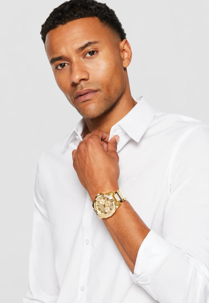 Guess Continental Diamonds Gold Dial Gold Steel Strap Watch for Men - GW0261G2 Buy Now By Guess