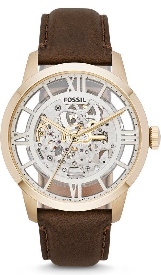Fossil Townsman Automatic Skeleton Gold Dial Brown Leather Strap Watch for Men - ME3043 Buy Now By Fossil