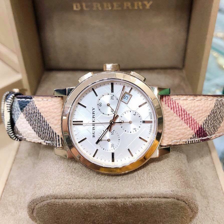 Burberry The City White Dial Haymarket Beige Leather Strap Watch for Women - BU9752 Buy Now By Burberry