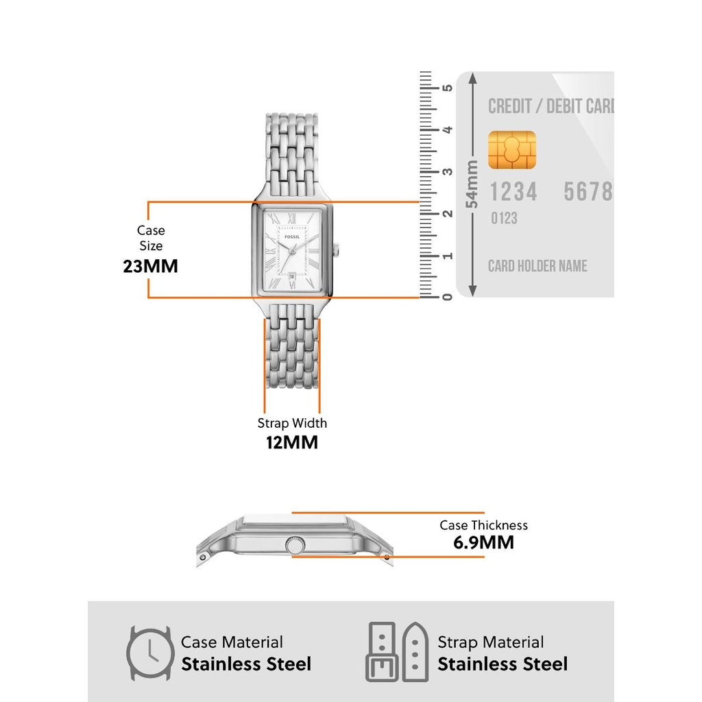 Fossil Raquel Three Hand Date White Dial Silver Steel Strap Watch for Women - ES5221