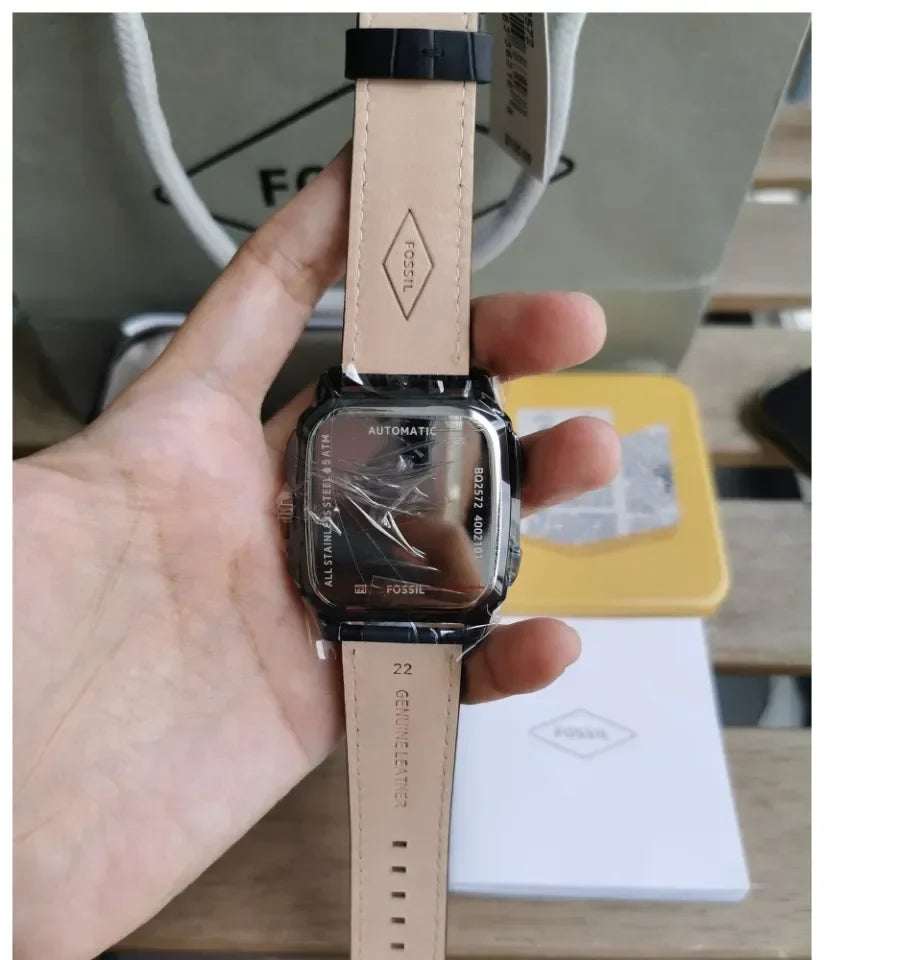 Fossil Inscription Automatic Skeleton Rose Gold Dial Black Leather Strap Watch for Men - BQ2572 Buy Now By Fossil