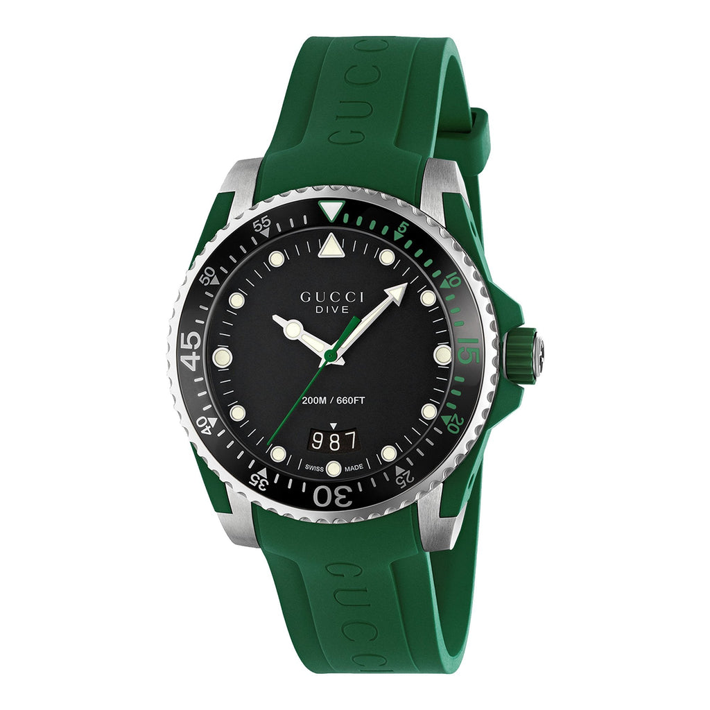 Gucci Dive Black Dial Green Rubber Strap Watch For Men - YA136310 Buy Now By Gucci