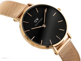 Daniel Wellington Classic Melrose Black Dial Rose Gold Mesh Bracelet Watch For Women - DW00100161 Buy Now By Daniel Wellington