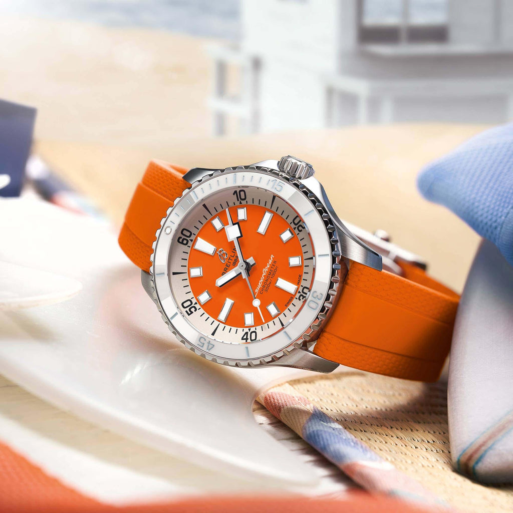Breitling Superocean Automatic 36 Orange Dial Orange Rubber Strap Watch for Men - A17377211O1S1 Buy Now By Breitling