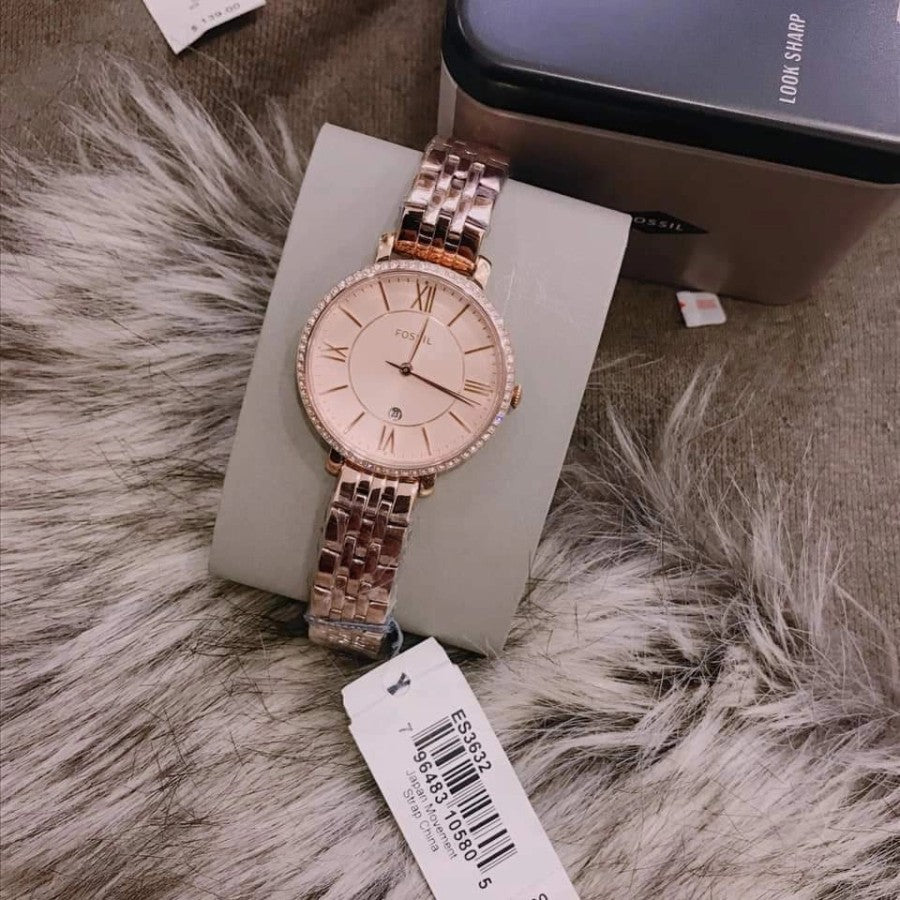 Fossil Jacqueline Rose Gold Dial Rose Gold Steel Strap Watch for Women - ES3632 Buy Now By Fossil