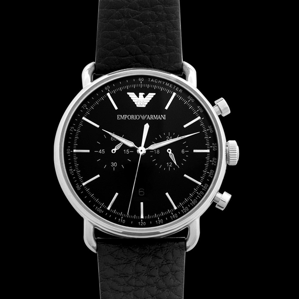Emporio Armani Aviator Chronograph Black Dial Black Leather Strap Watch For Men - AR11143 Buy Now By Emporio Armani