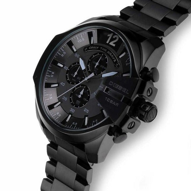 Diesel Mega Chief Chronograph Black Dial Black Steel Strap Watch For Men - DZ4355 Buy Now By Diesel