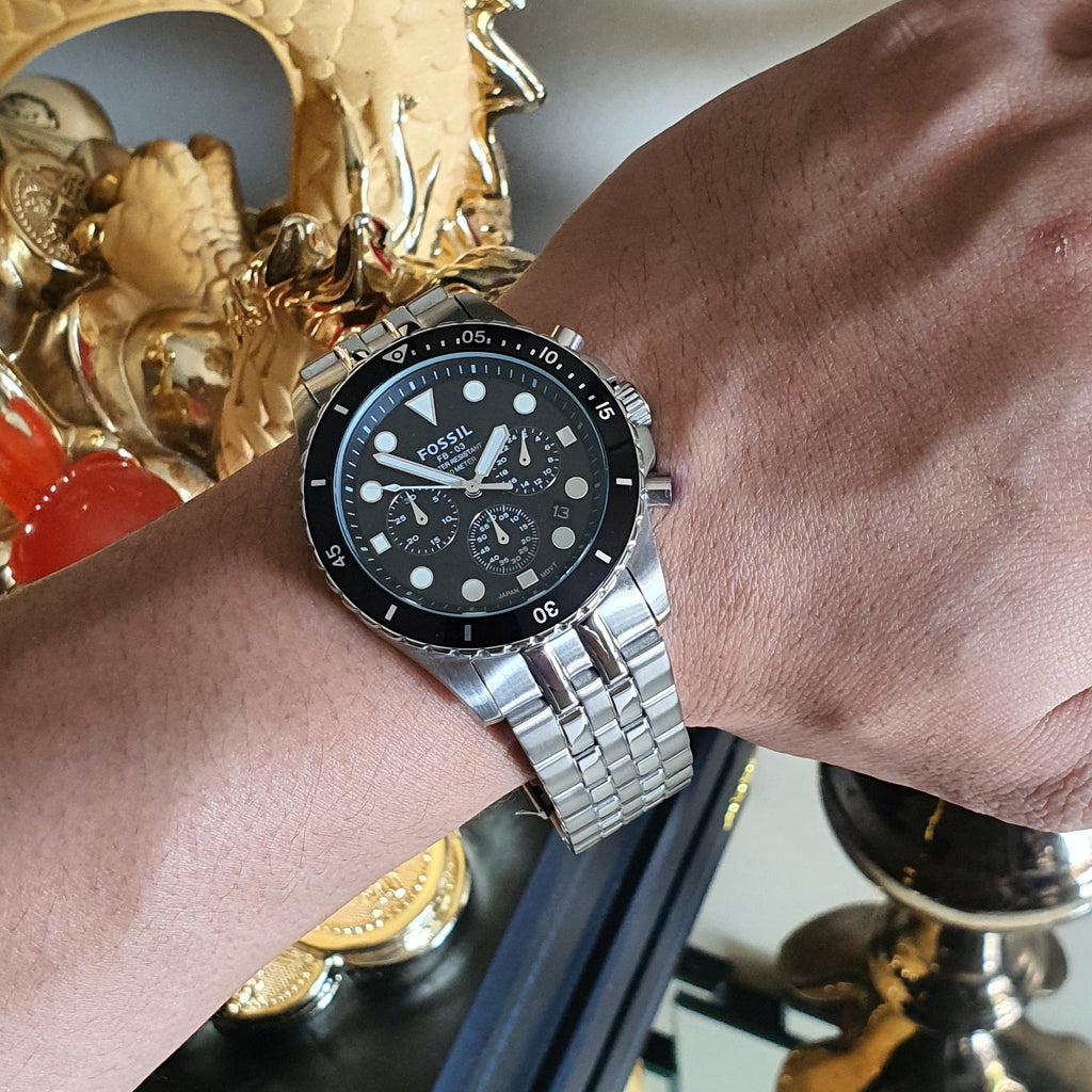 Fossil FB-01 Chronograph Black Dial Silver Steel Strap Watch for Men - FS5837 Buy Now By Fossil