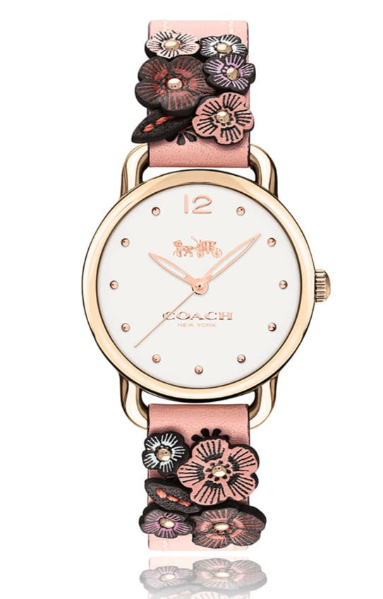 Coach Delancey White Dial Floral Pink Leather Strap Watch for Women - 14502817 Buy Now By Coach