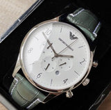 Emporio Armani Classic Chronograph Silver Dial Grey Leather Strap Watch For Men - AR1861 Buy Now By Emporio Armani