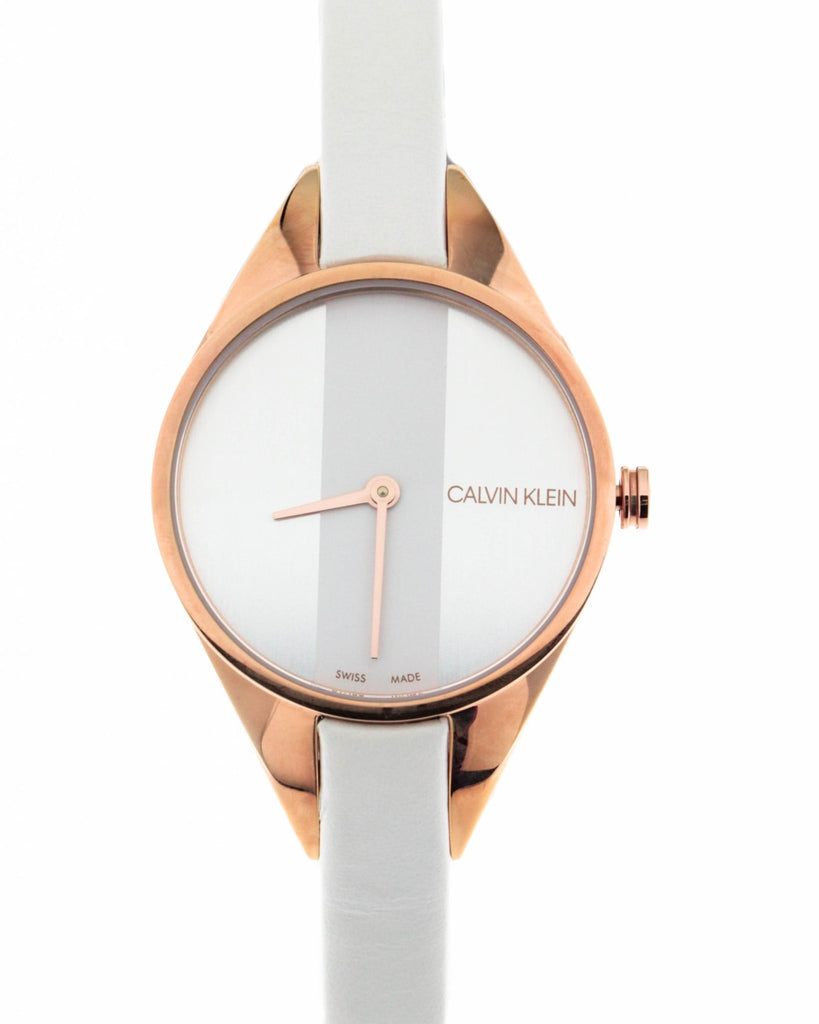 Calvin Klein Rebel White Grey Dial White Leather Strap Watch for Women - K8P236L6 Buy Now By Calvin Klein
