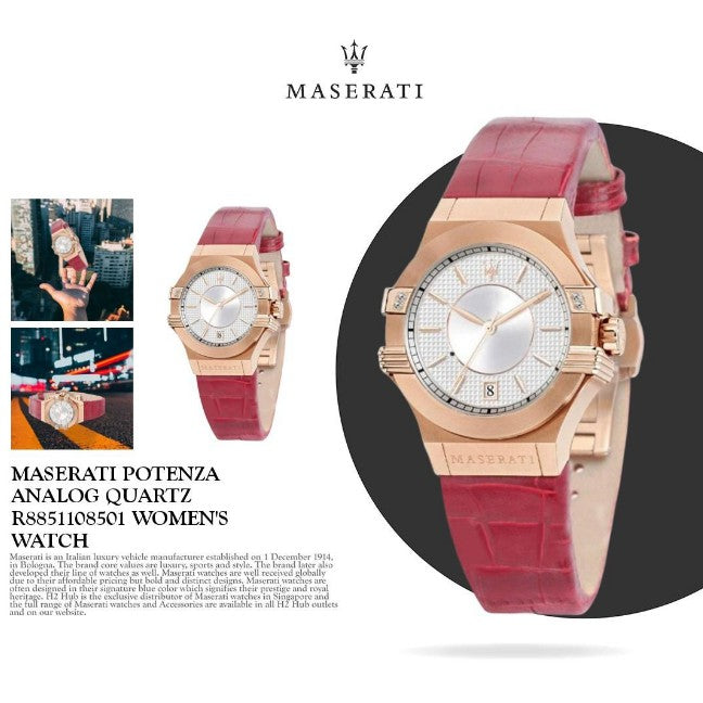 Maserati Potenza Silver Dial Red Leather Strap Watch For Women - R8851108501 Buy Now By Maserati