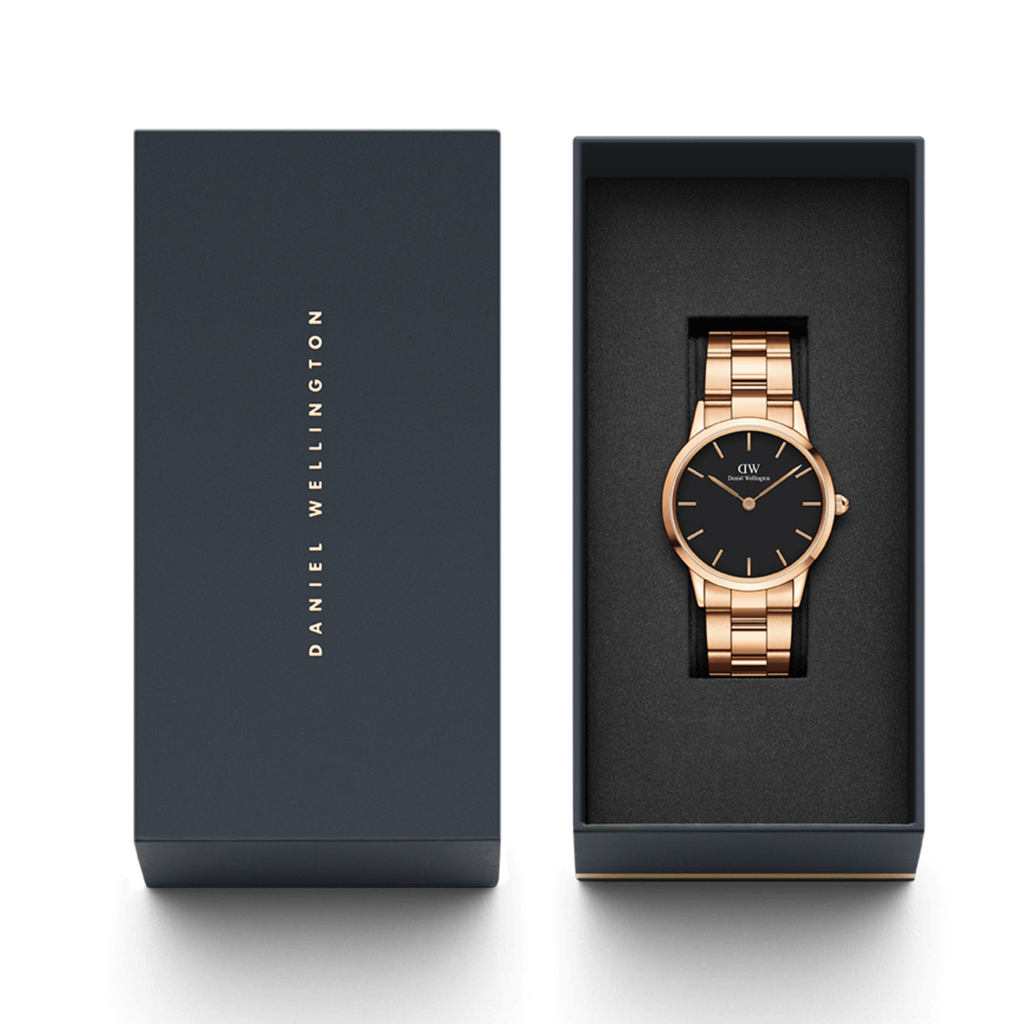Daniel Wellington Iconic Link Black Dial Rose Gold Steel Strap Watch for Women - DW00100210 Buy Now By Daniel Wellington