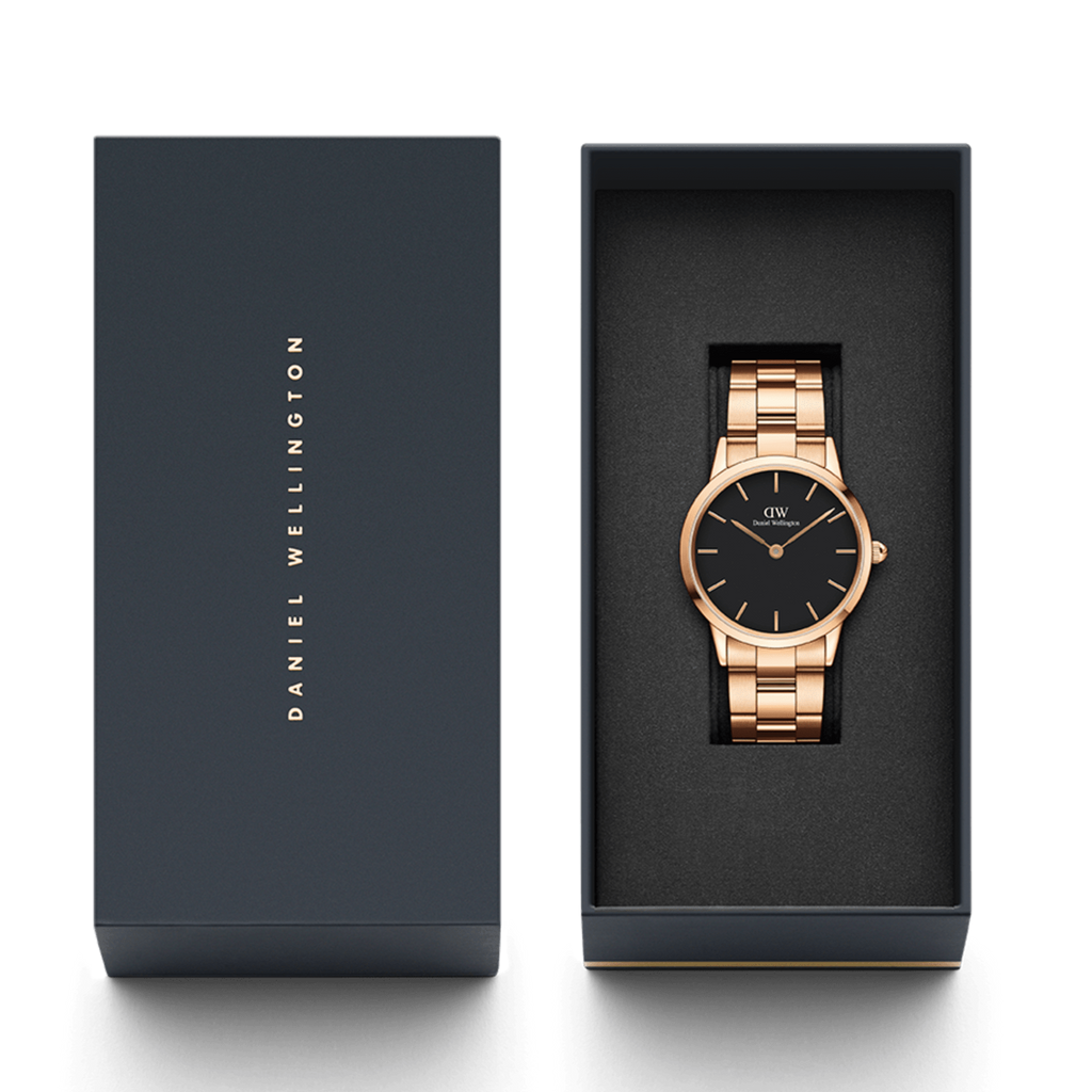 Daniel Wellington Iconic Link Black Dial Rose Gold Steel Strap Watch For Men - DW00100344 Buy Now By Daniel Wellington
