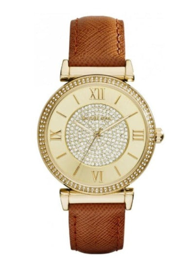 Michael Kors Catlin Champagne Dial Brown Leather Strap Watch for Women - MK2375 Buy Now By Michael Kors
