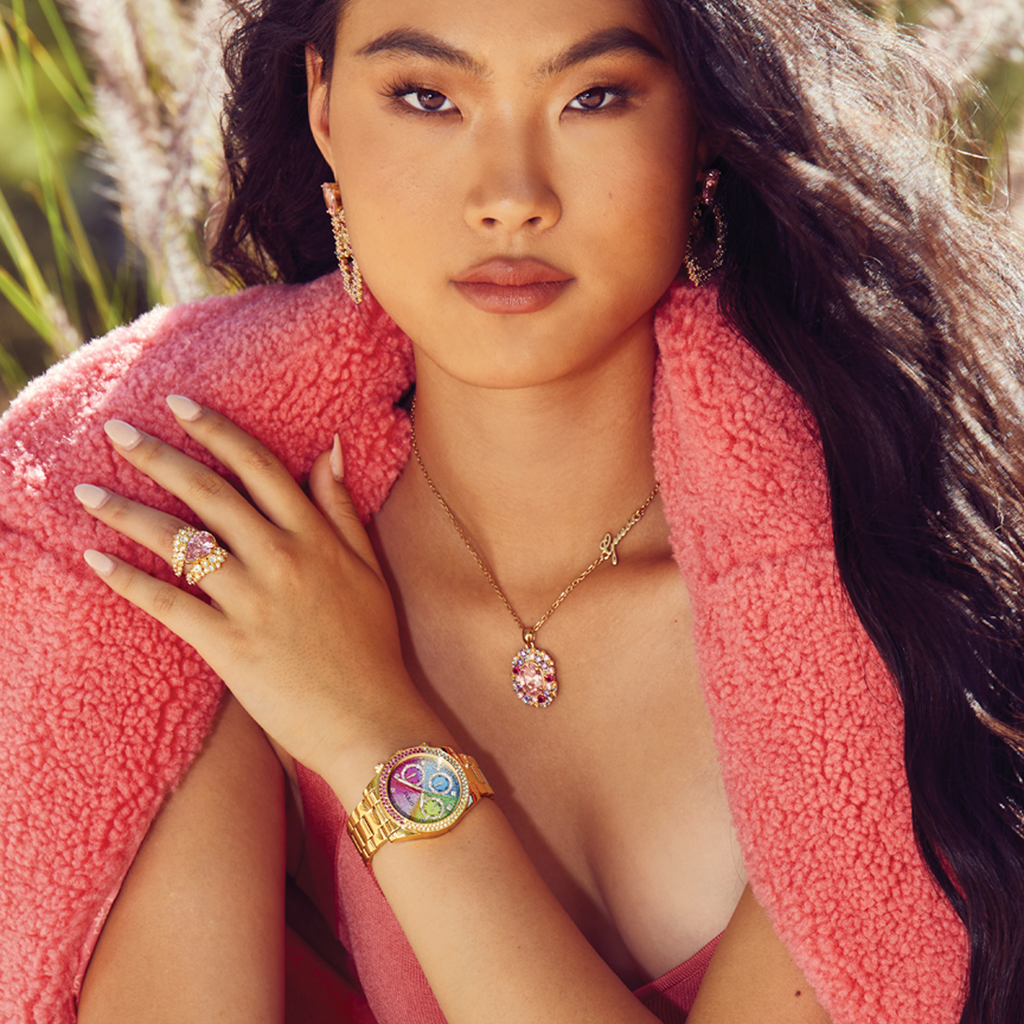 Guess Confetti Chronograph Rainbow Dial Gold Steel Strap Watch For Women - GW0483L4 Buy Now By Guess