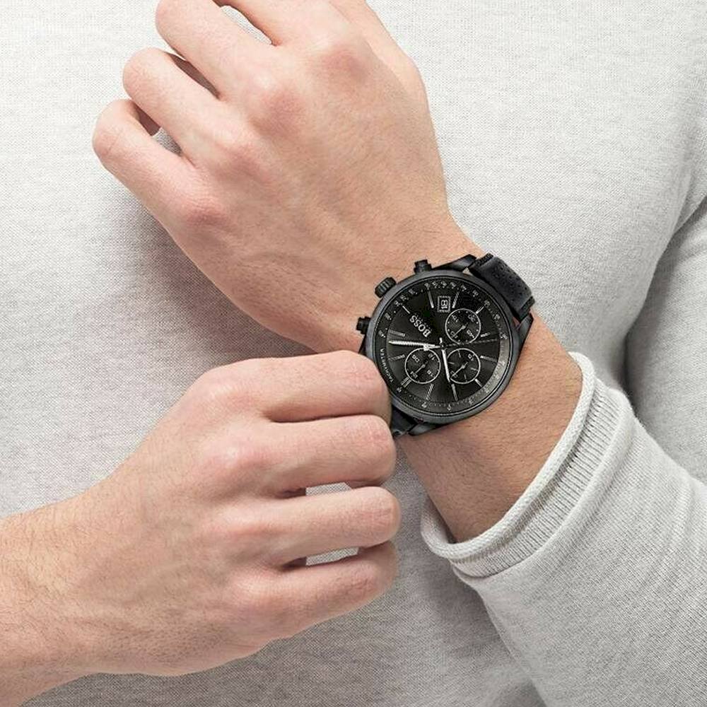 Hugo Boss Grand Prix Black Dial Black Leather Strap Watch for Men - 1513474 Buy Now By Hugo Boss