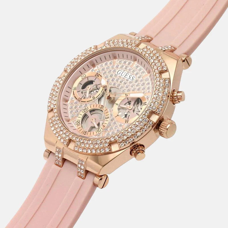 Guess Heiress Diamonds Rose Gold Dial Pink Rubber Strap Watch for Women - GW0407L3 Buy Now By Guess