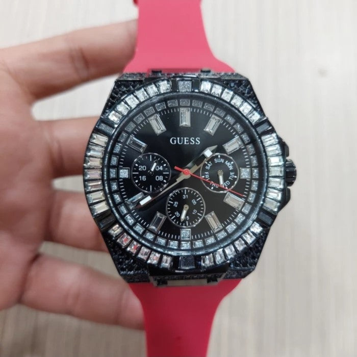 Guess Mainline Multifunction Crystals Black Dial Red Silicone Strap Watch For Men - GW0208G6 Buy Now By Guess