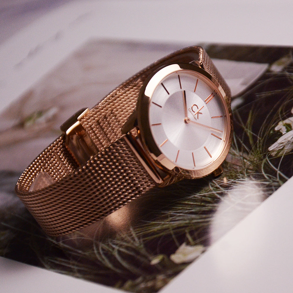 Calvin Klein Minimal White Dial Rose Gold Mesh Bracelet Watch for Women - K3M22626 Buy Now By Calvin Klein