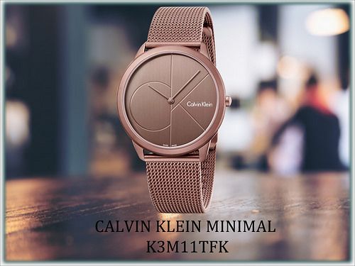 Calvin Klein Minimal Quartz Pink Gold Dial Pink Gold Mesh Bracelet Watch for Men - K3M11TFK Buy Now By Calvin Klein