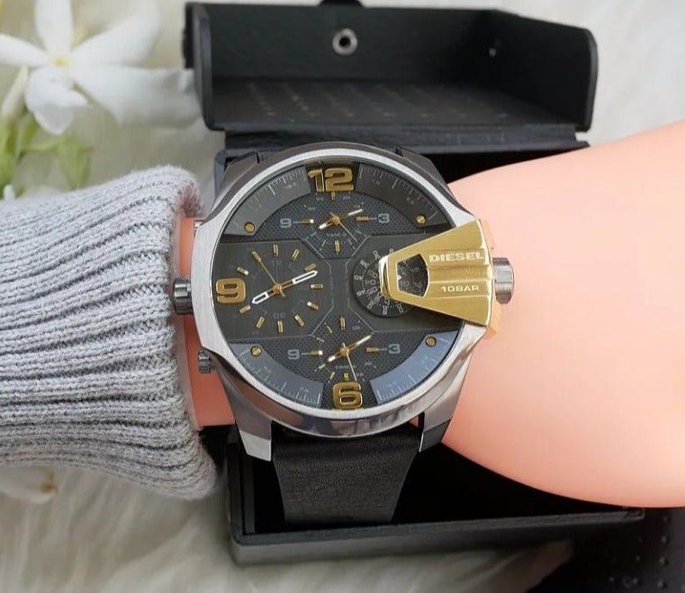 Diesel Uber Chief Two Hand Black Dial Black Leather Strap Watch For Men - DZ7377 Buy Now By Diesel