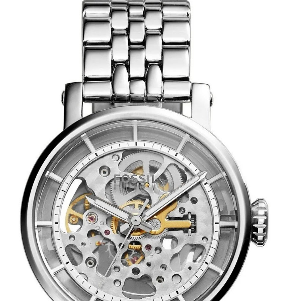 Fossil Boyfriend Automatic Skeleton Silver Dial Silver Steel Strap Watch for Women - ME3067 Buy Now By Fossil