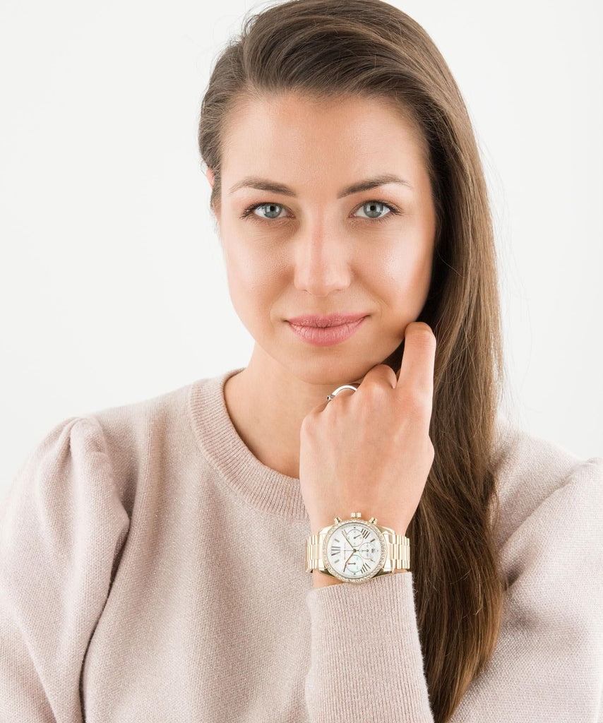 Michael Kors Lexington Mother of Pearl White Dial Gold Steel Strap Watch For Women - MK7241 Buy Now By Michael Kors