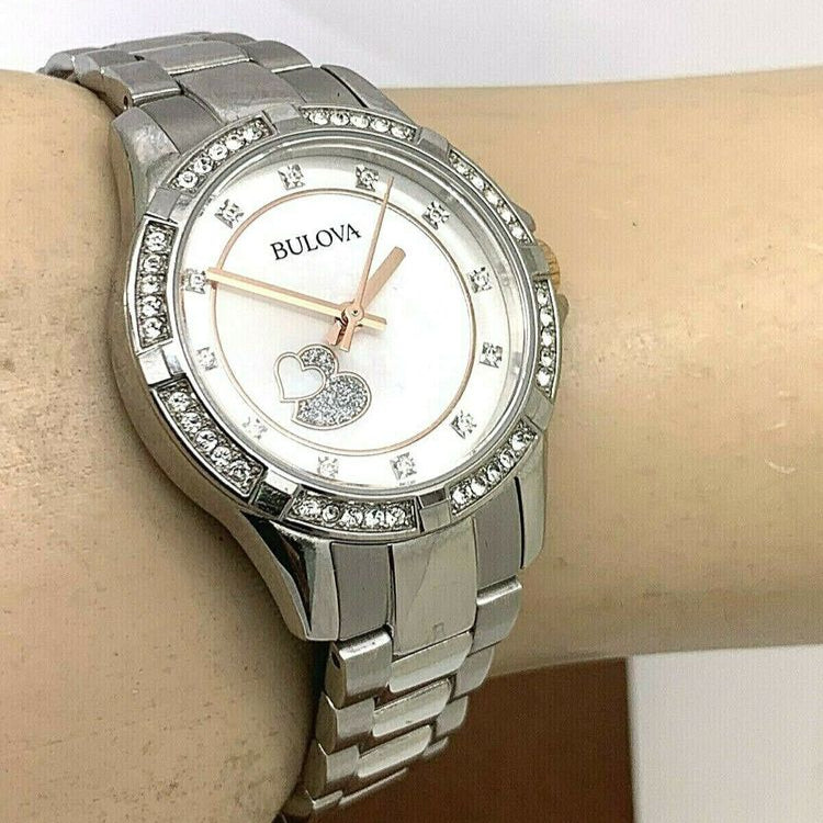 Bulova Crystal Collection Mother of Pearl Dial Silver Steel Strap Watch for Women - 98L232 Buy Now By Bulova