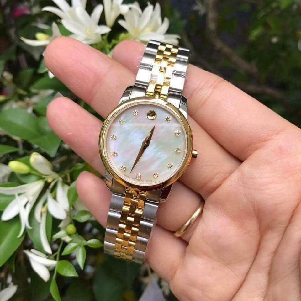 Movado Museum Classic Diamonds Mother of Pearl Dial Two Tone Steel Strap Watch For Women - 0606613 Buy Now By Movado