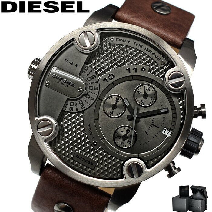 Diesel Little Daddy SBA Small Sized Grey Dial Brown Leather Strap Watch For Men - DZ7258 Buy Now By Diesel