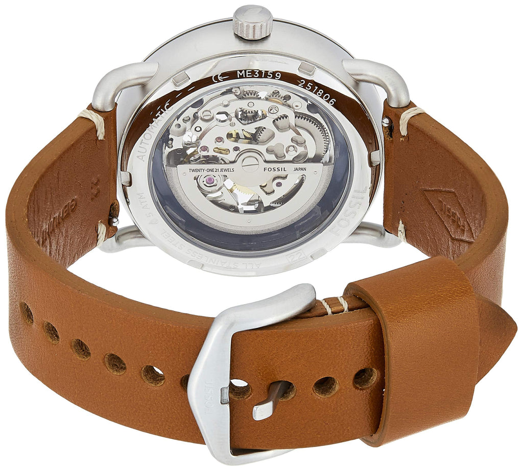 Fossil Commuter Automatic Skeleton Blue Dial Brown Leather Strap Watch for Men - ME3159 Buy Now By Fossil