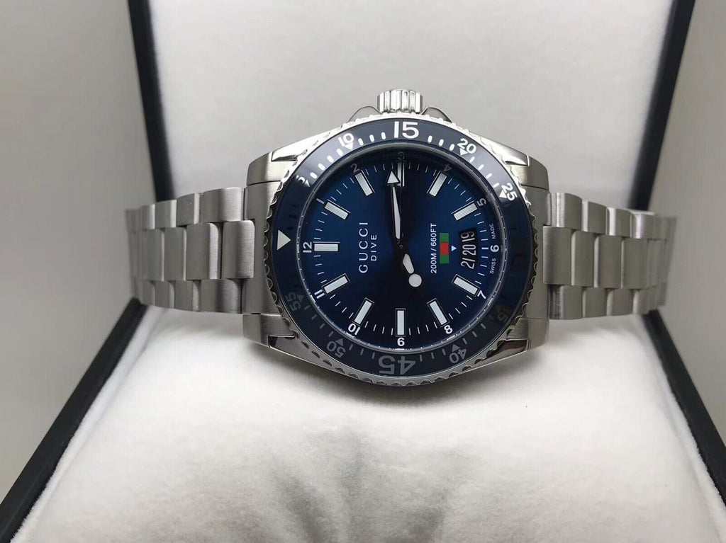 Gucci Dive Quartz Blue Dial Silver Steel Strap Watch For Men - YA136311 Buy Now By Gucci