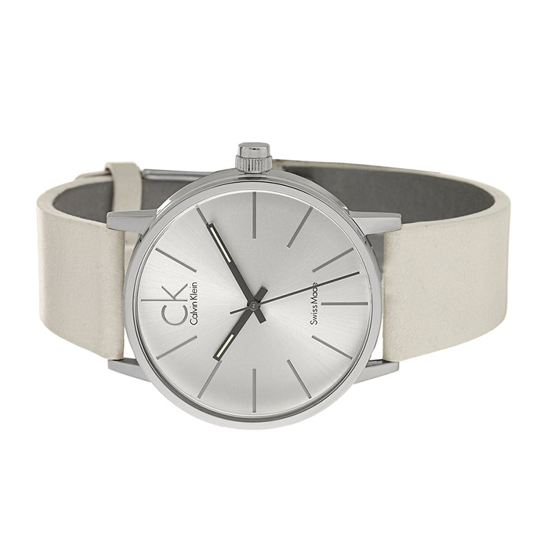 Calvin Klein Post Minimal Silver Dial White Leather Strap Watch for Men - K7621126 Buy Now By Calvin Klein