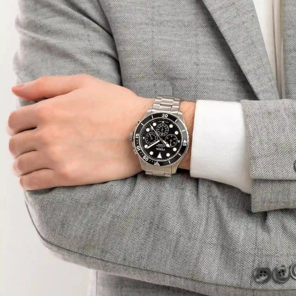 Fossil FB-03 Chronograph Black Dial Silver Steel Strap Watch for Men - FS5725 Buy Now By Fossil