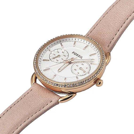 Fossil Tailor Quartz White Dial Pink Leather Strap Watch for Women - ES4393 Buy Now By Fossil