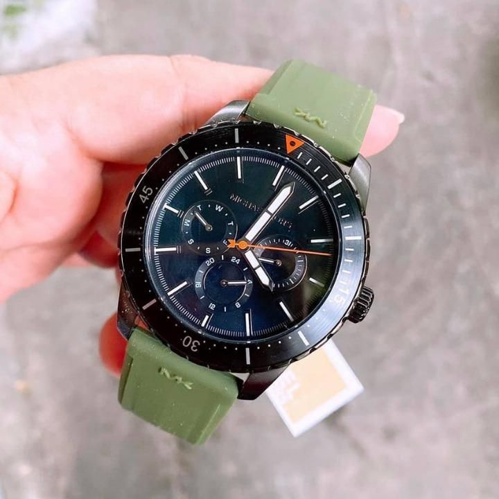 Michael Kors Cunningham Chronograph Black Dial Green Rubber Strap Watch For Men - MK7165 Buy Now By Michael Kors