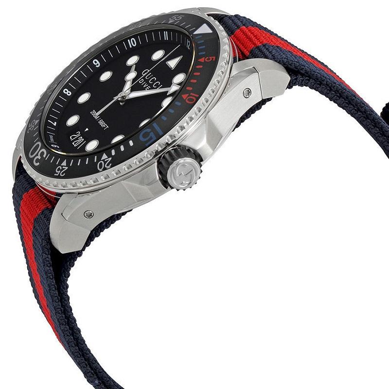 Gucci Dive Black Dial Red & Blue Nylon Strap Watch For Men - YA136210 Buy Now By Gucci