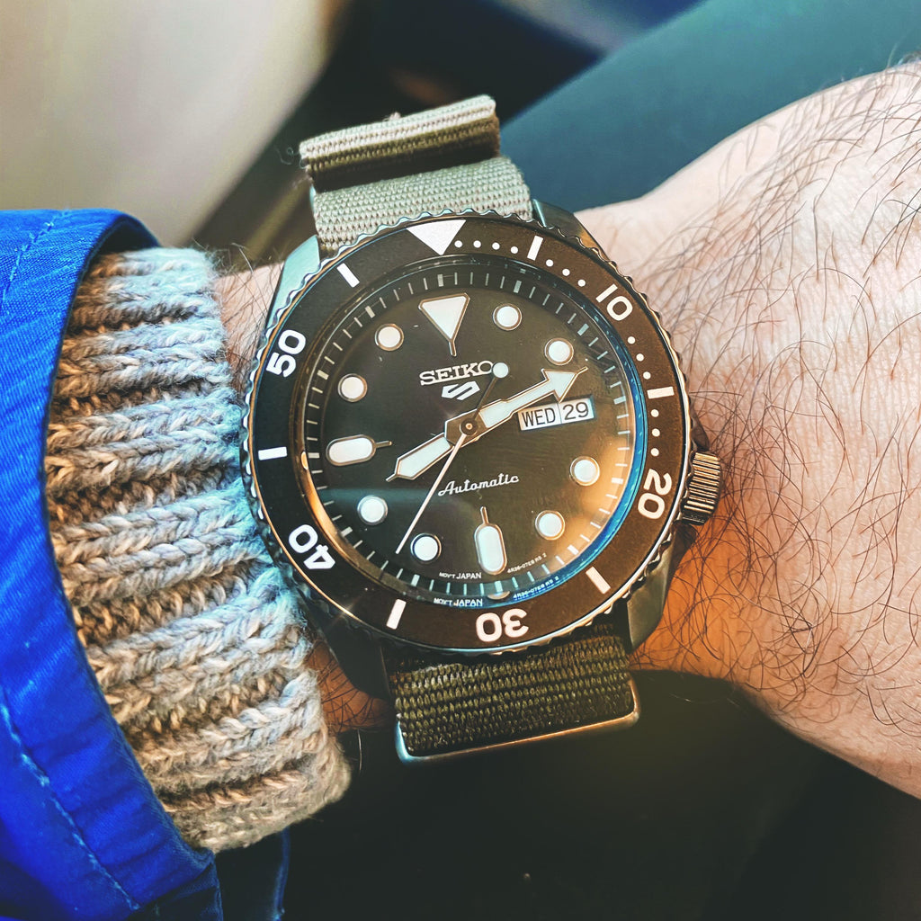 Seiko 5 Sport Automatic Black Dial Green Nylon Strap Watch For Men - SRPD65K4 Buy Now By Seiko