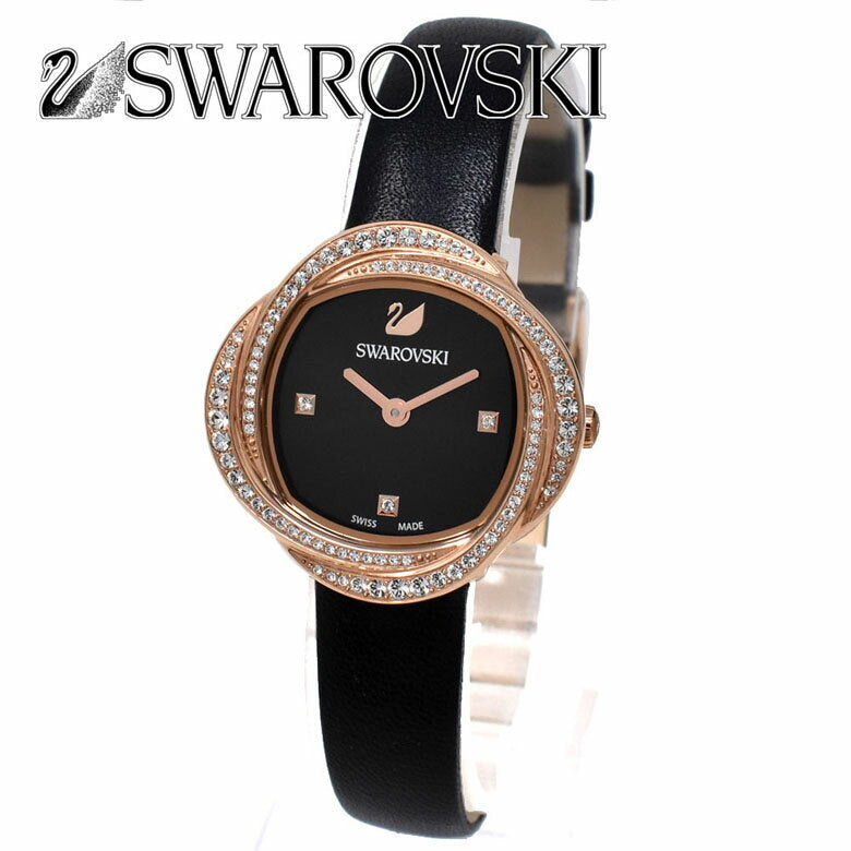 Swarovski Crystal Flower Black Dial Black Leather Strap Watch for Women - 5552421 Buy Now By Swarovski